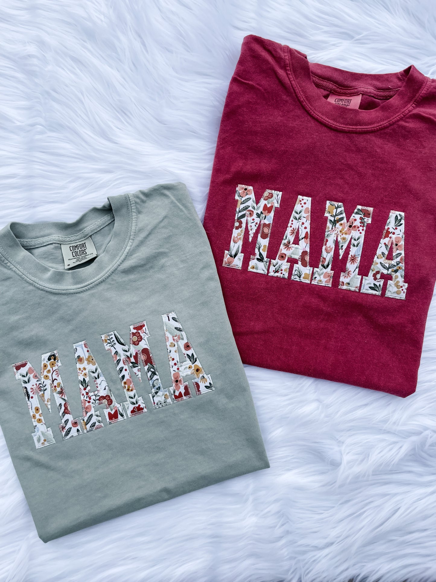 Mama Embroidered Floral Applique Tee