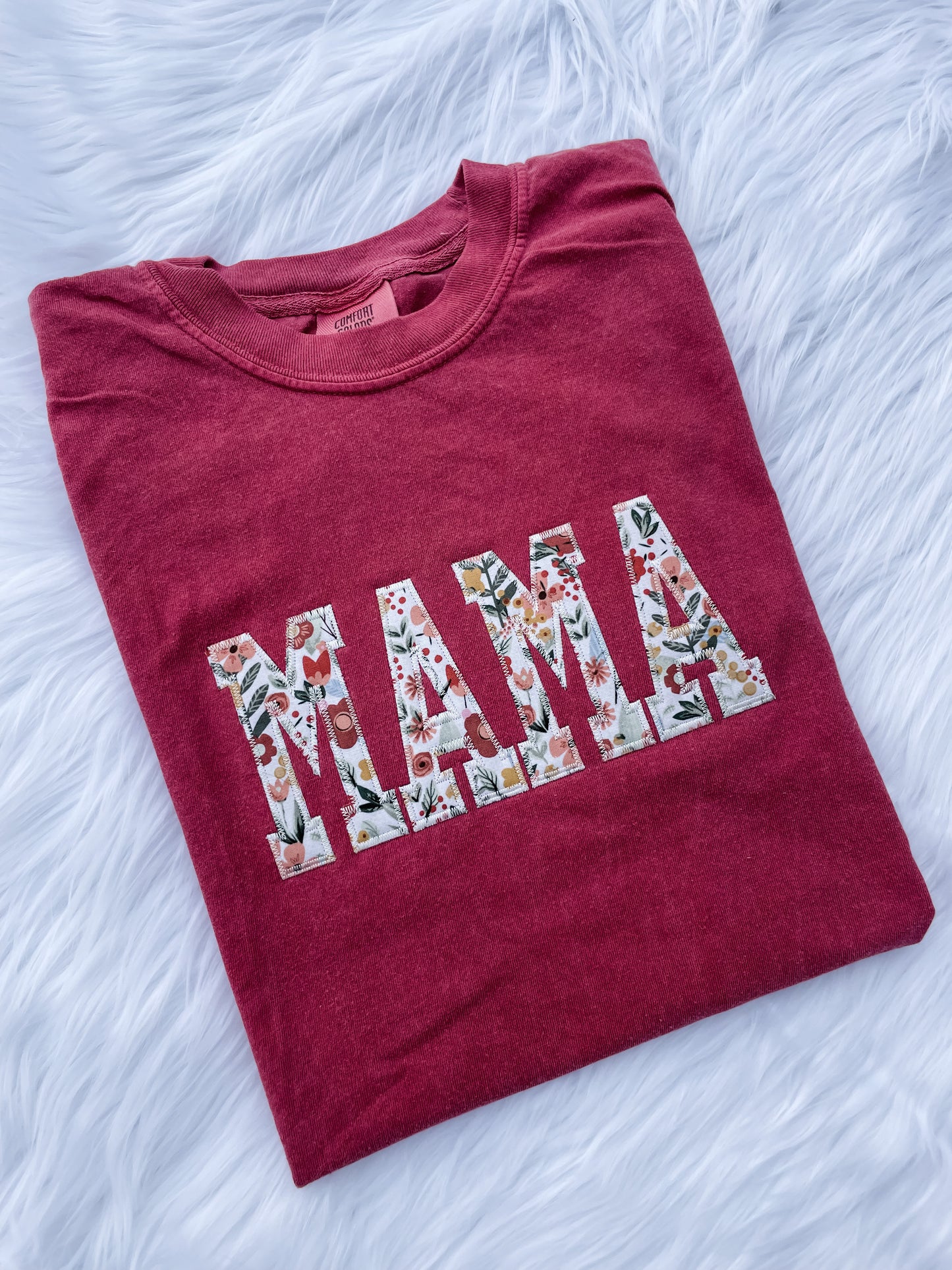 Mama Embroidered Floral Applique Tee