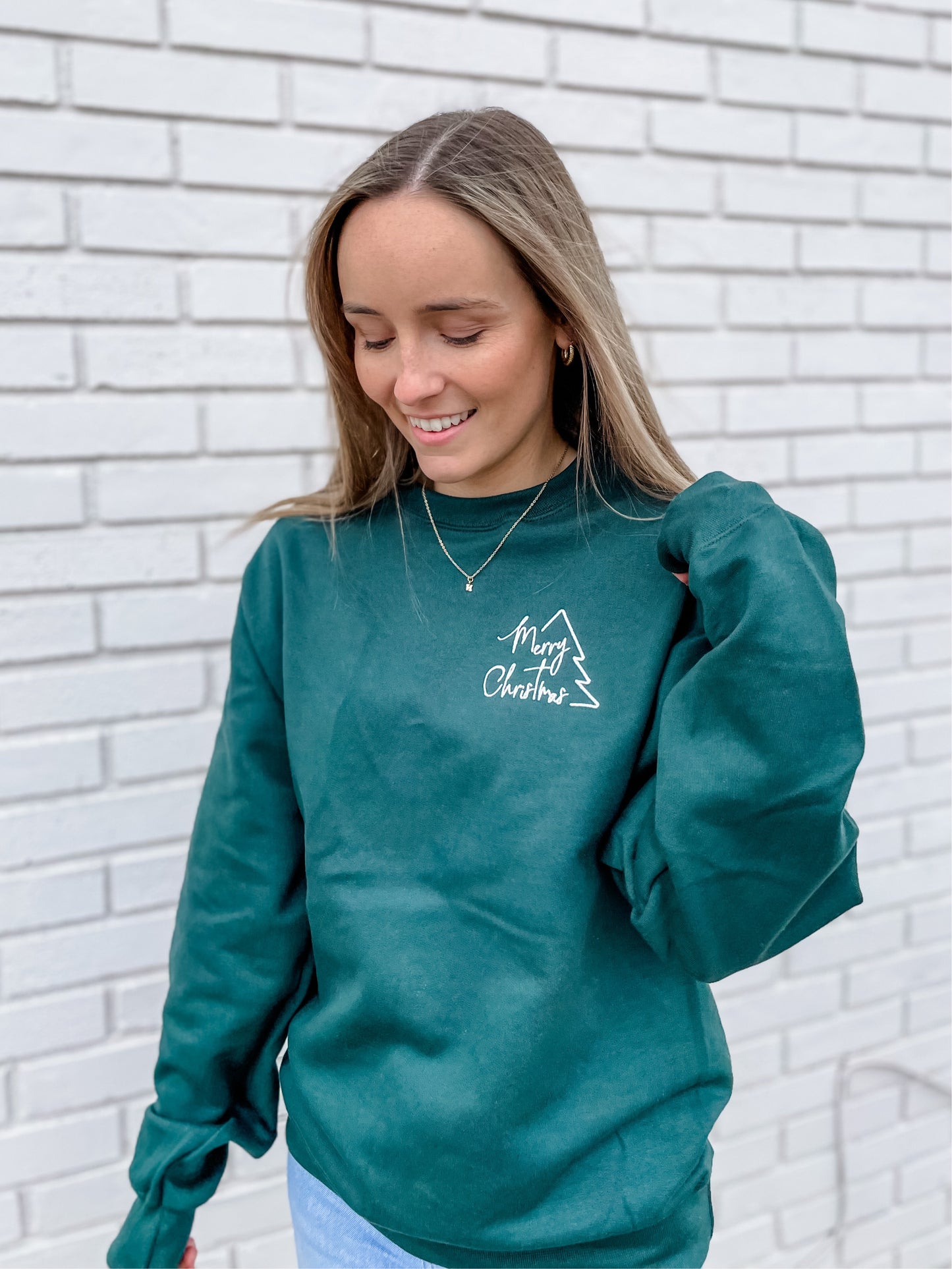 Merry Christmas Embroidered Crewneck Sweatshirt