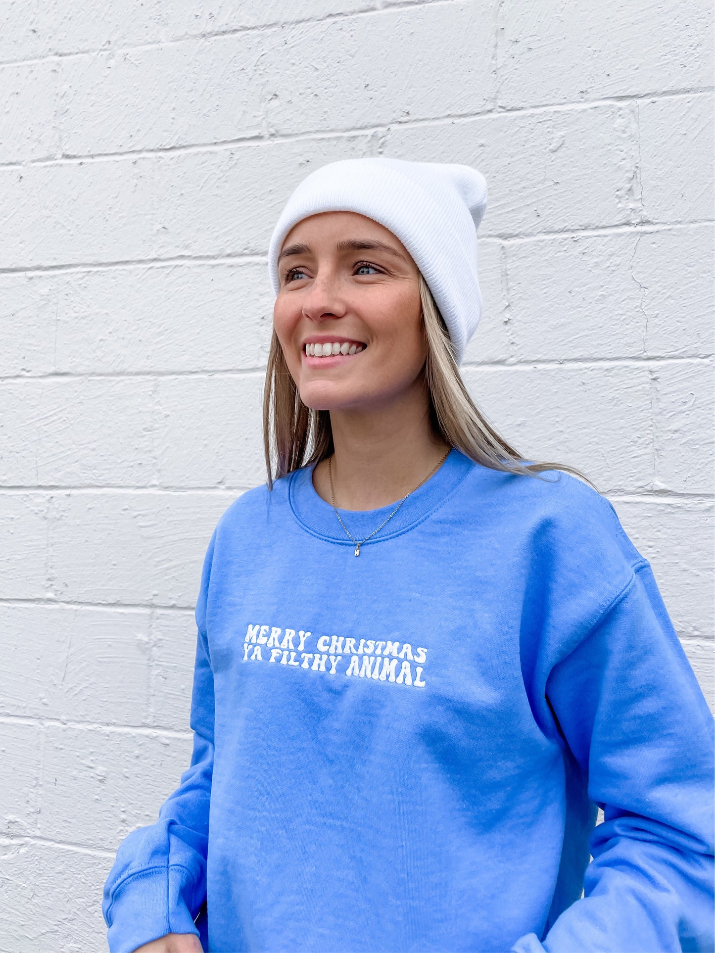Merry Christmas Ya Filthy Animal Embroidered Crewneck Sweatshirt