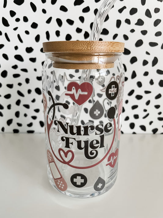 Nurse Fuel 16 oz Glass Can Cups