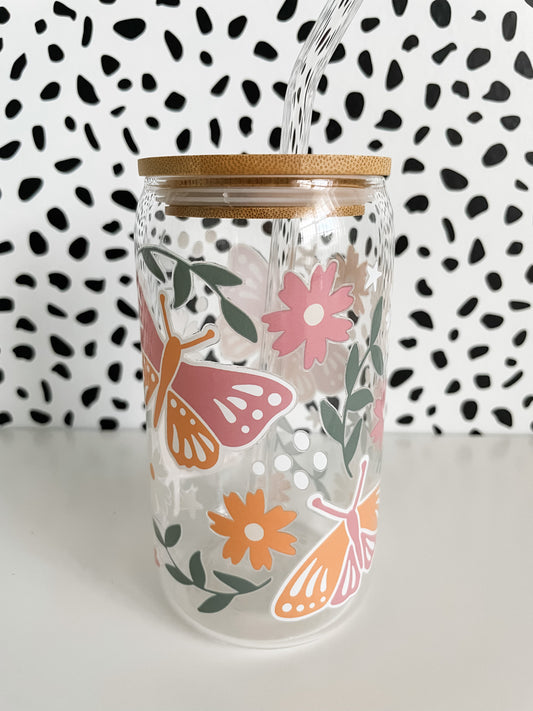 Butterflies 16 oz Glass Can Cups