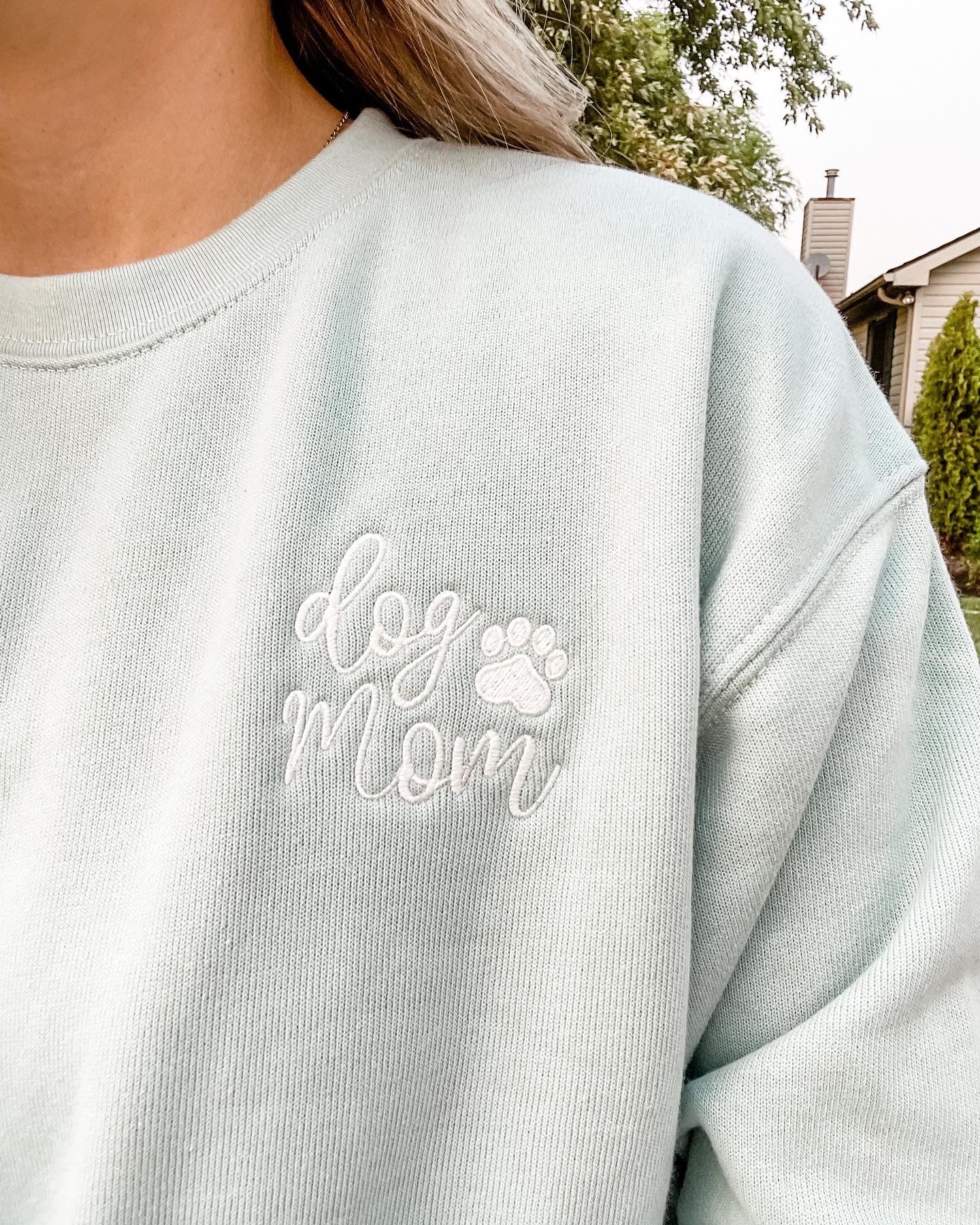 Dog Mom Embroidered Crewneck Sweatshirt
