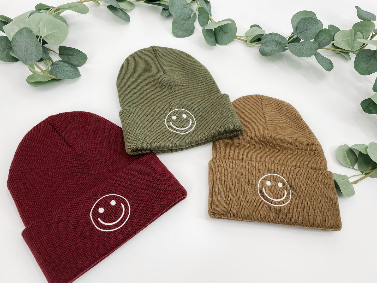 Smiley Embroidered Knit Beanie