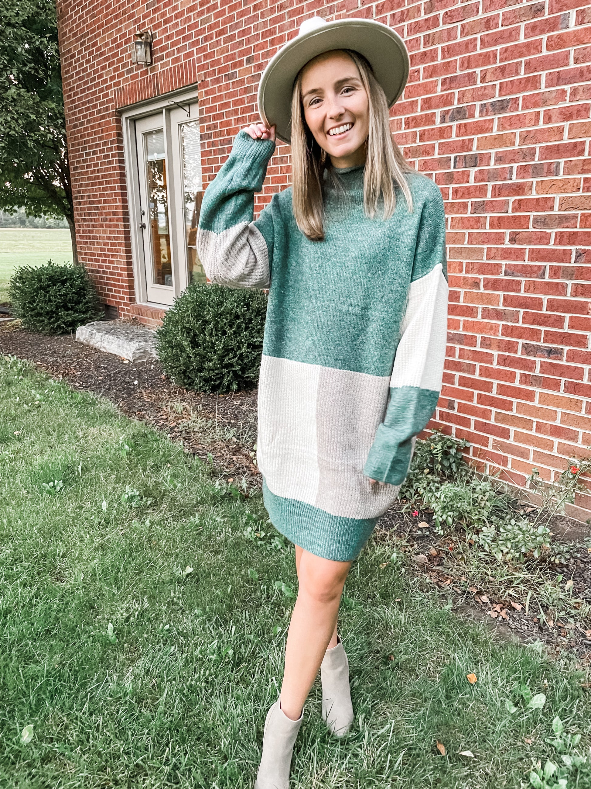 Hunter Green Colorblock Sweater Dress Hunter Green Colorblock Sweater Dress