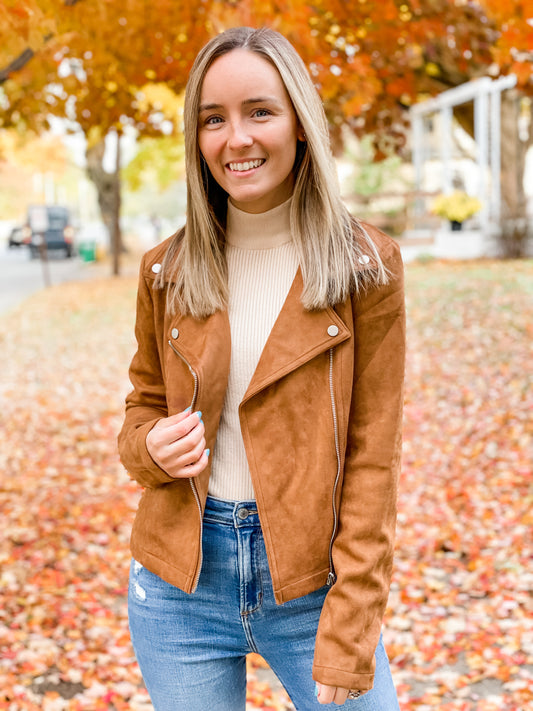 Camel Suede Moto Jacket