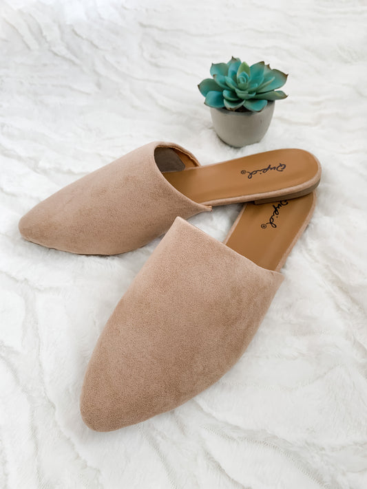 Warm Taupe Suede Mules
