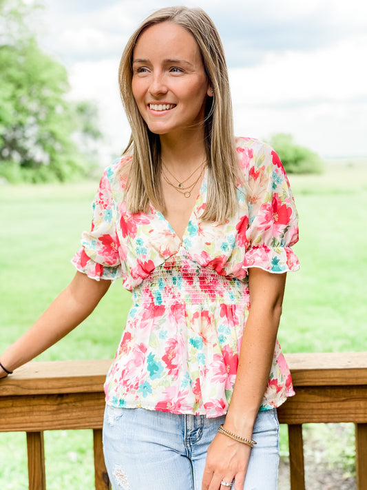 Floral Smocked Blouse